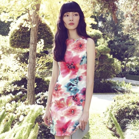 Eliza J Floral Watercolor Jewels Sheath Dress Size 8 or Medium - Picture 16 of 16